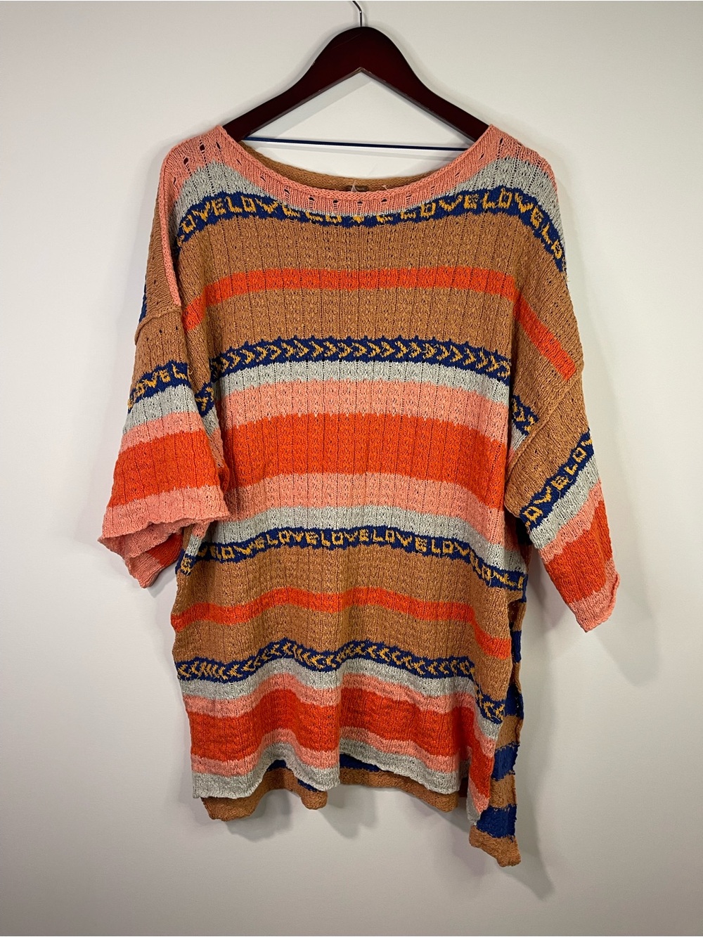 Free People oversi Striped Off-the-Shoulder Sweater in Tan, Orange, Pink & Blue
